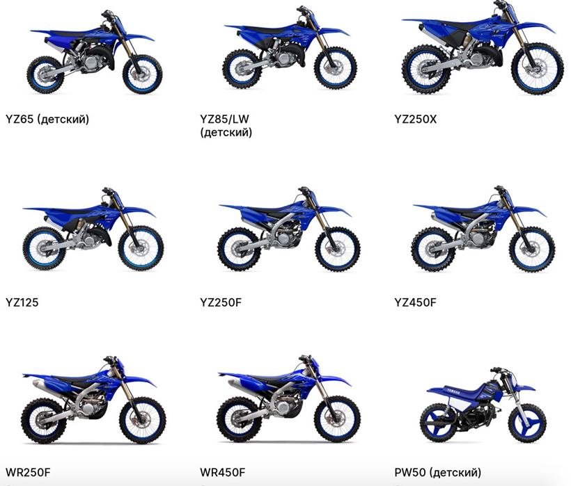 Модельный ряд кроссовых мотоциклов Yamaha / Ямаха